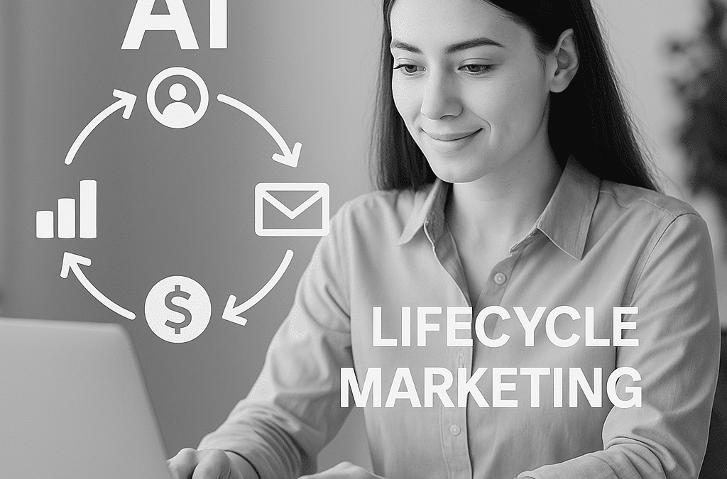 analyzing a customer journey map with AI-powered lifecycle marketing tools, including predictive insights and segmentation flows.